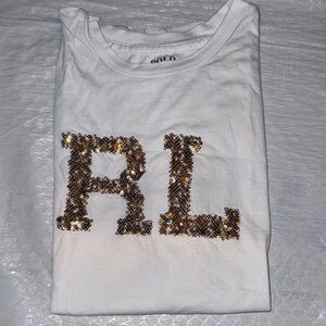 Polo by Ralph Lauren White Tee with Gold Sequin RL Logo